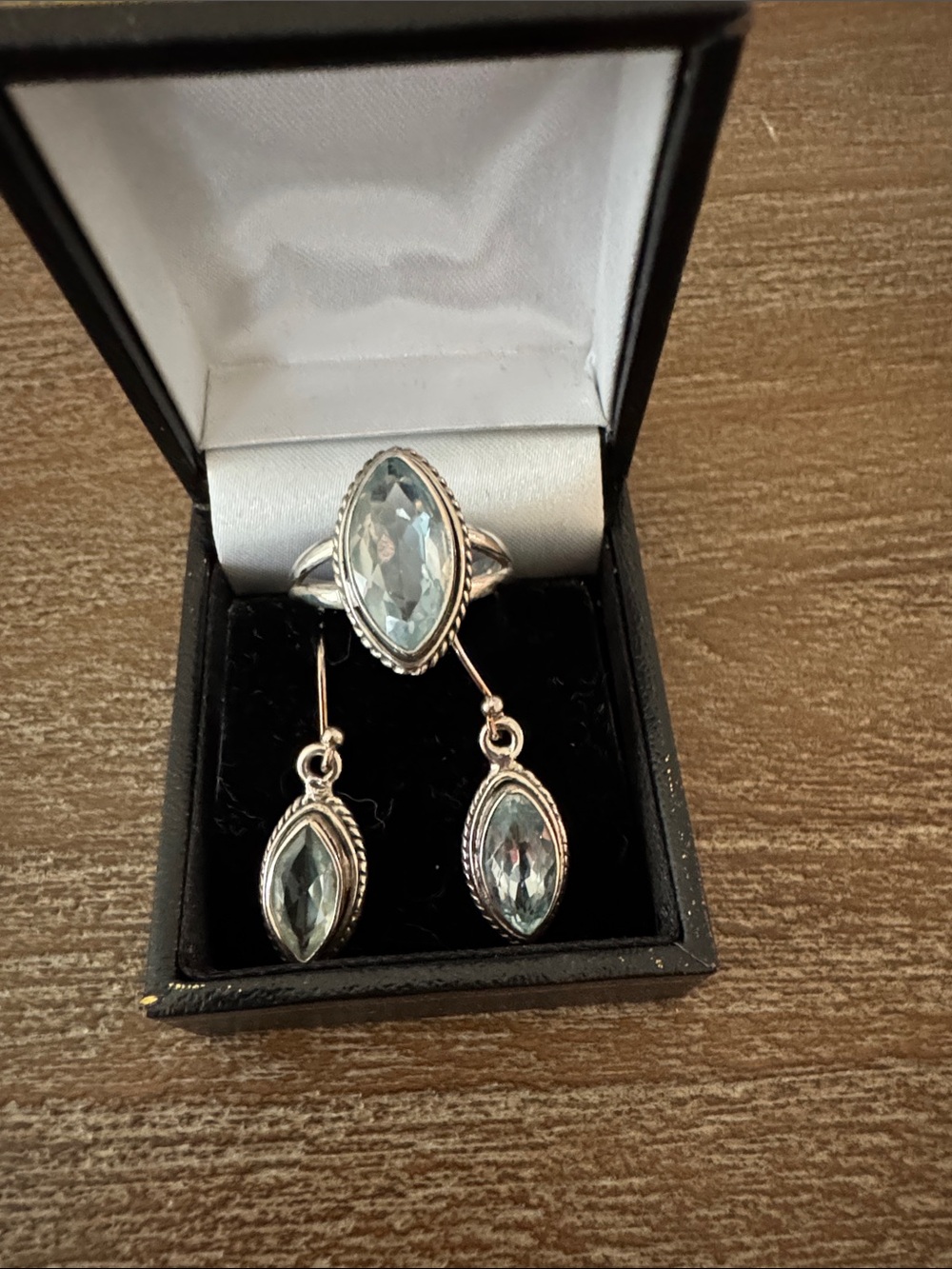 Vintage Look Blue Stone Ring and Earrings Set